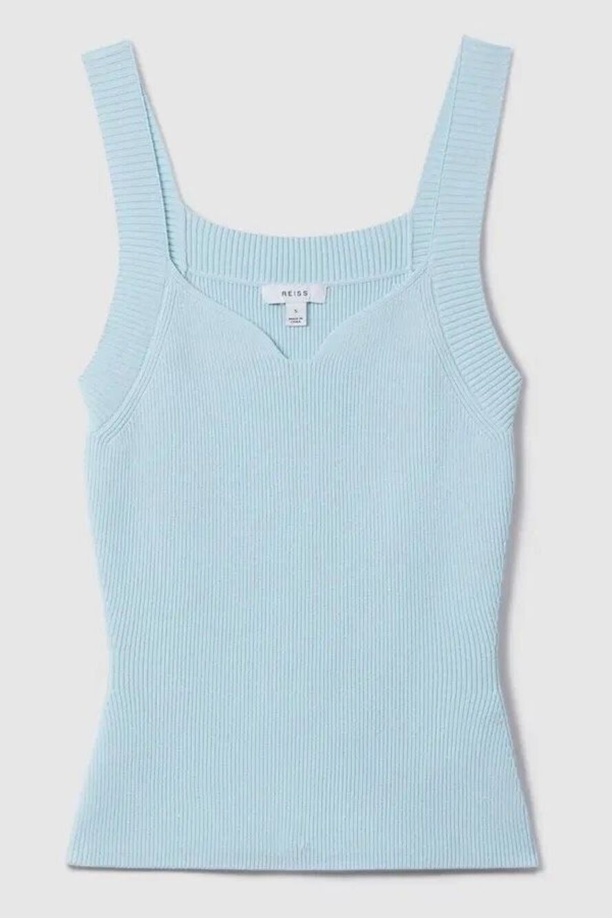 Reiss Dani Ribbed Top Sweetheart Neckline Size L in Blue - Picture 1 of 6